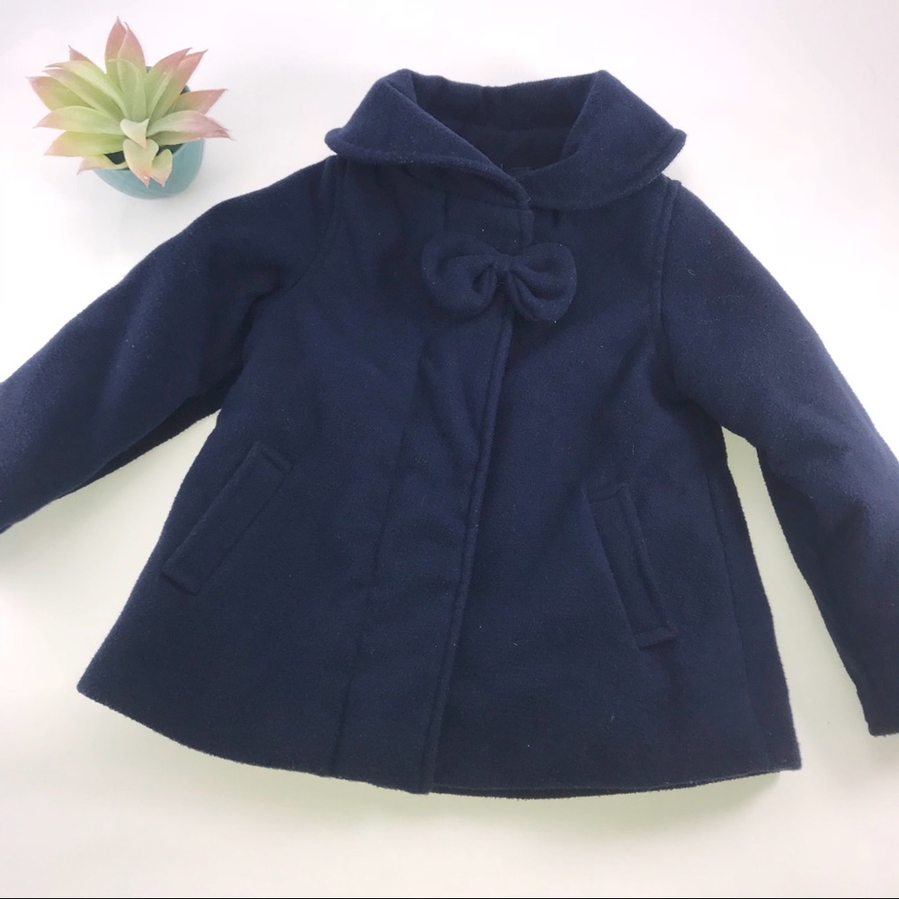 London Fog Peacoat - Navy, Zip-up, Bow Detail